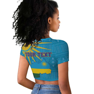 Personalized Rwanda Raglan Cropped T shirt Coat of Arms With African Pattern