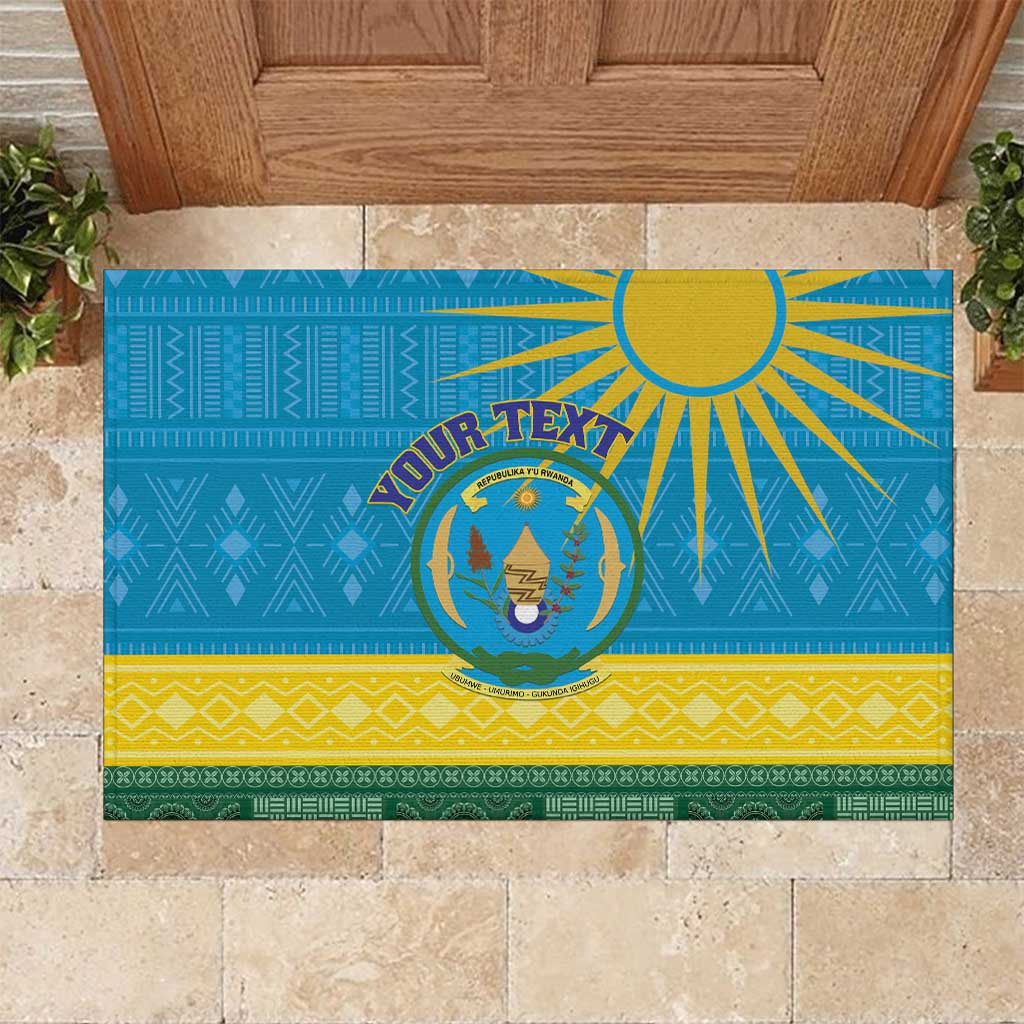 Personalized Rwanda Rubber Doormat Coat of Arms With African Pattern