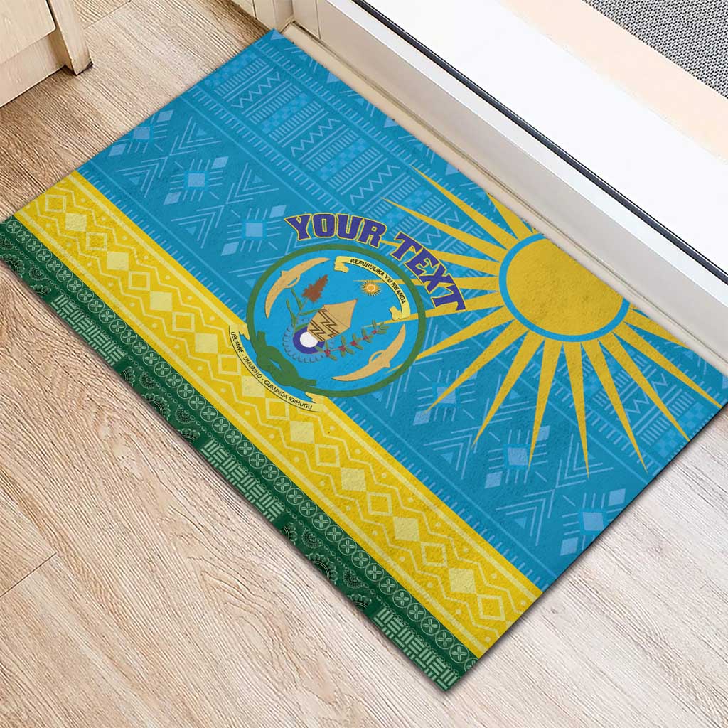 Personalized Rwanda Rubber Doormat Coat of Arms With African Pattern