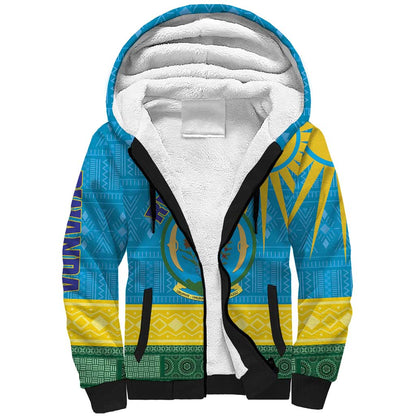 Personalized Rwanda Sherpa Hoodie Coat of Arms With African Pattern