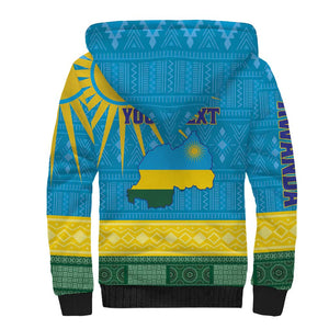 Personalized Rwanda Sherpa Hoodie Coat of Arms With African Pattern