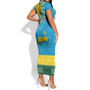 Personalized Rwanda Short Sleeve Bodycon Dress Coat of Arms With African Pattern