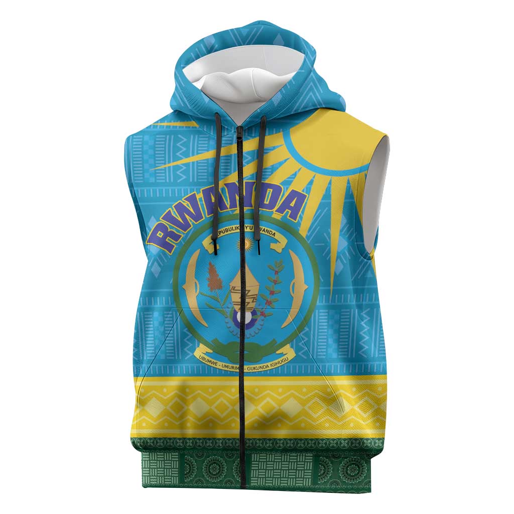 Personalized Rwanda Sleeveless Zip Hoodie Coat of Arms With African Pattern - African Pride