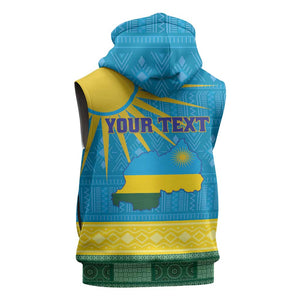 Personalized Rwanda Sleeveless Zip Hoodie Coat of Arms With African Pattern - African Pride