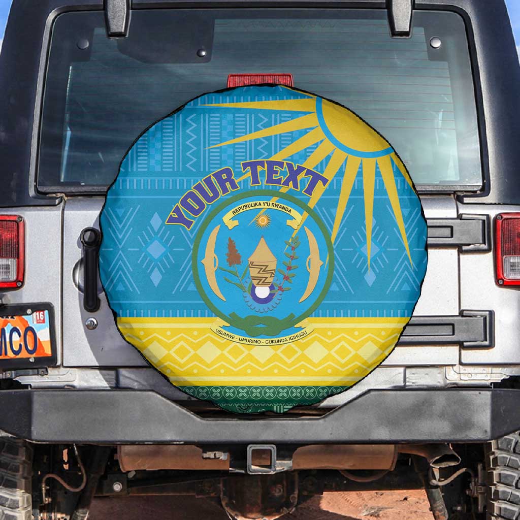 Personalized Rwanda Spare Tire Cover Coat of Arms With African Pattern