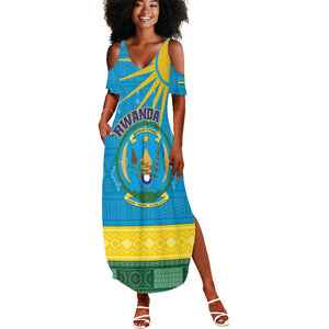 Personalized Rwanda Summer Maxi Dress Coat of Arms With African Pattern