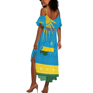 Personalized Rwanda Summer Maxi Dress Coat of Arms With African Pattern