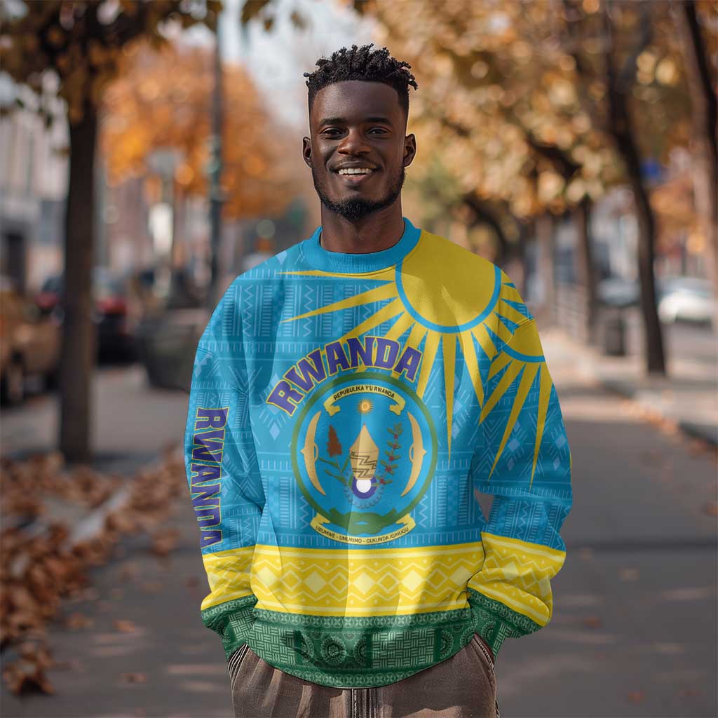 Personalized Rwanda Sweatshirt Coat of Arms With African Pattern