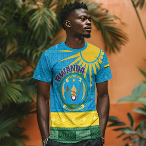 Personalized Rwanda T shirt Coat of Arms With African Pattern