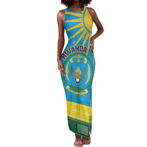 Personalized Rwanda Tank Maxi Dress Coat of Arms With African Pattern