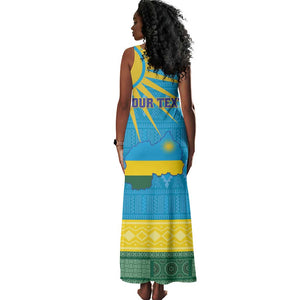 Personalized Rwanda Tank Maxi Dress Coat of Arms With African Pattern