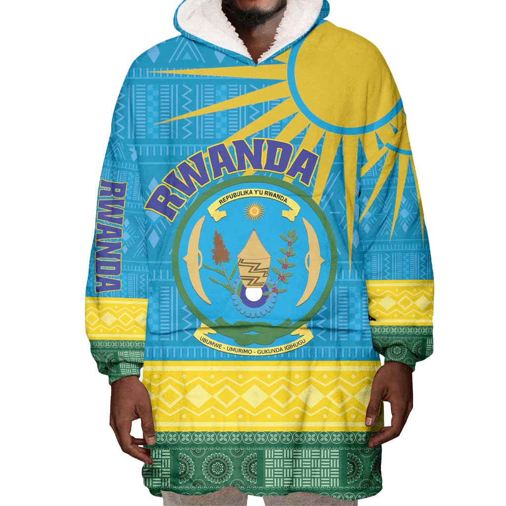 Personalized Rwanda Wearable Blanket Hoodie Coat of Arms With African Pattern