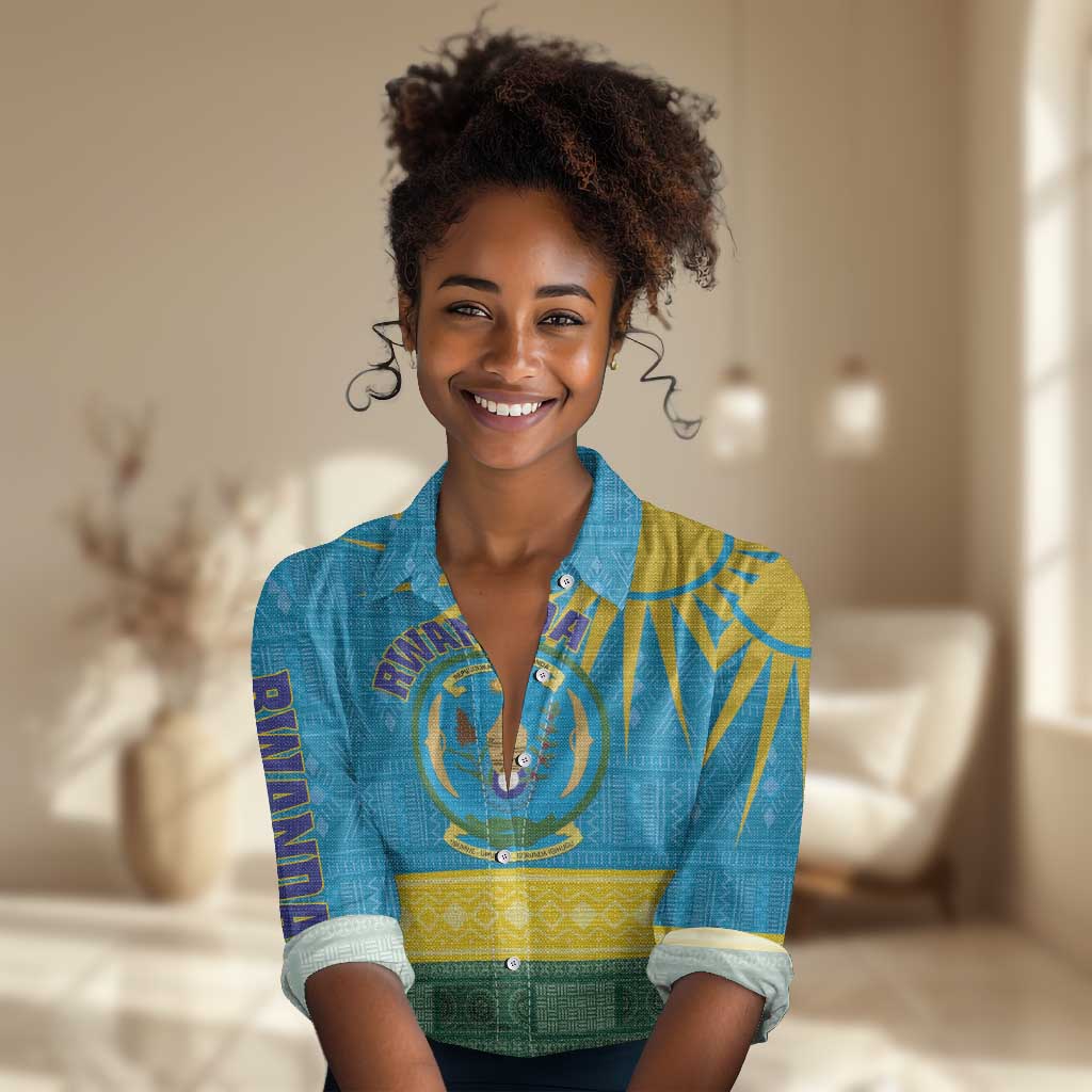 Personalized Rwanda Women Casual Shirt Coat of Arms With African Pattern