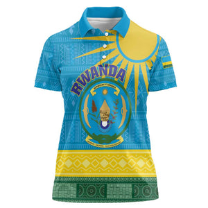 Personalized Rwanda Women Polo Shirt Coat of Arms With African Pattern