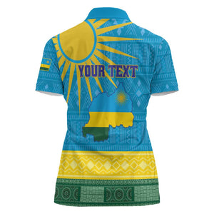 Personalized Rwanda Women Polo Shirt Coat of Arms With African Pattern