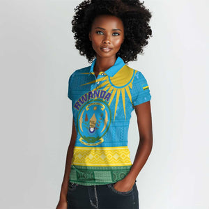 Personalized Rwanda Women Polo Shirt Coat of Arms With African Pattern