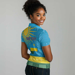 Personalized Rwanda Women Polo Shirt Coat of Arms With African Pattern