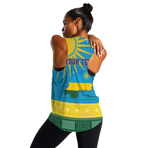 Personalized Rwanda Women Racerback Tank Coat of Arms With African Pattern