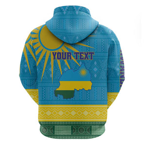 Personalized Rwanda Zip Hoodie Coat of Arms With African Pattern