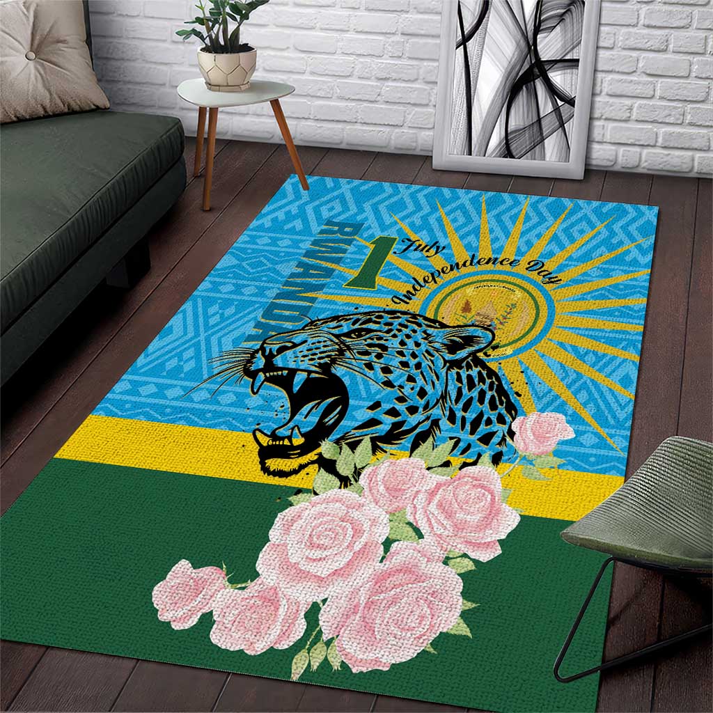 Rwanda Independence Day Area Rug Leopard With Roses