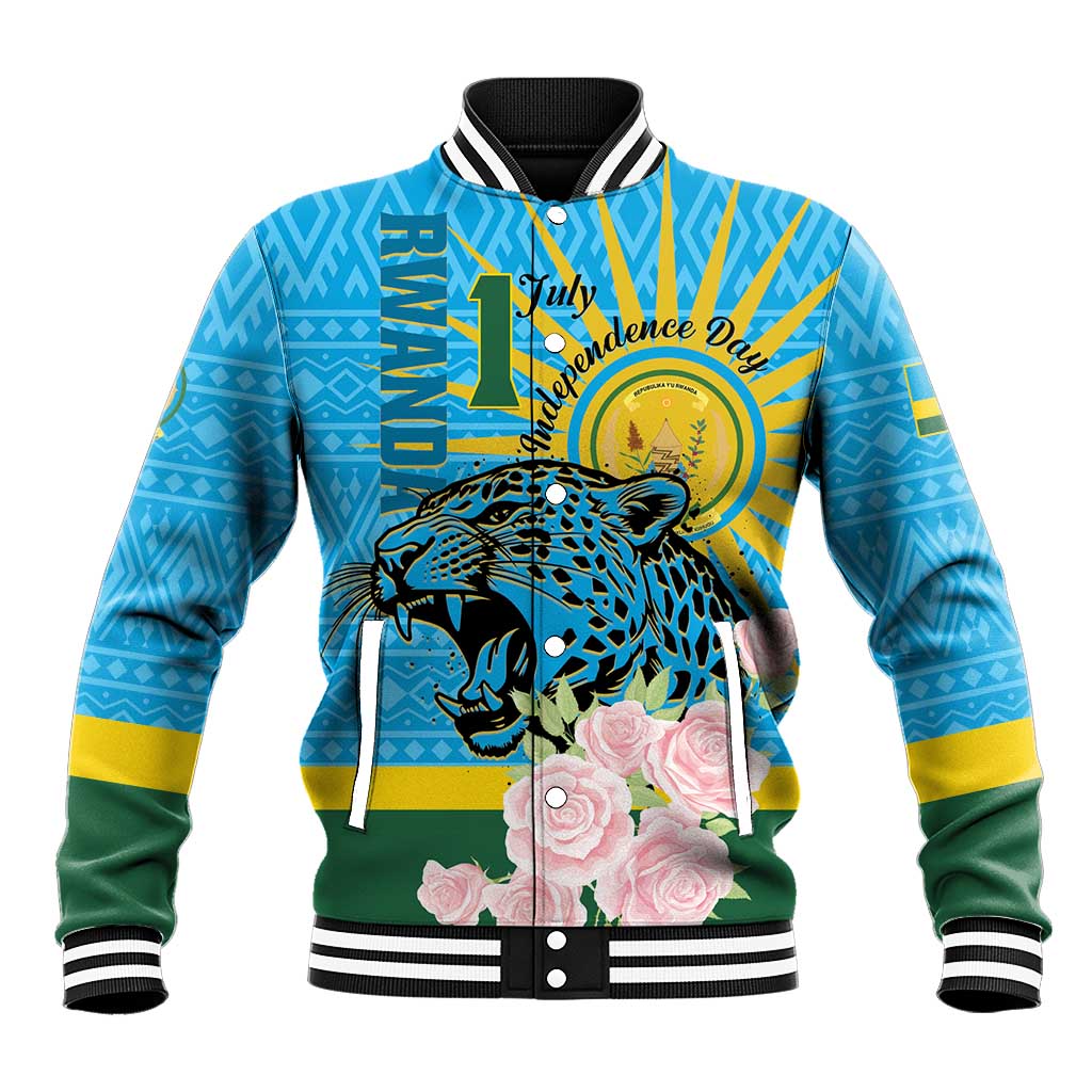 Rwanda Independence Day Baseball Jacket Leopard With Roses LT01