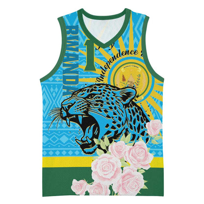 Rwanda Independence Day Basketball Jersey Leopard With Roses LT01