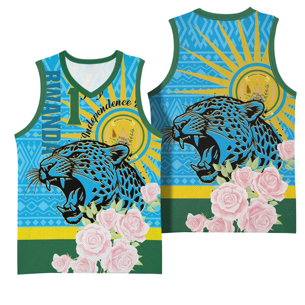 Rwanda Independence Day Basketball Jersey Leopard With Roses LT01