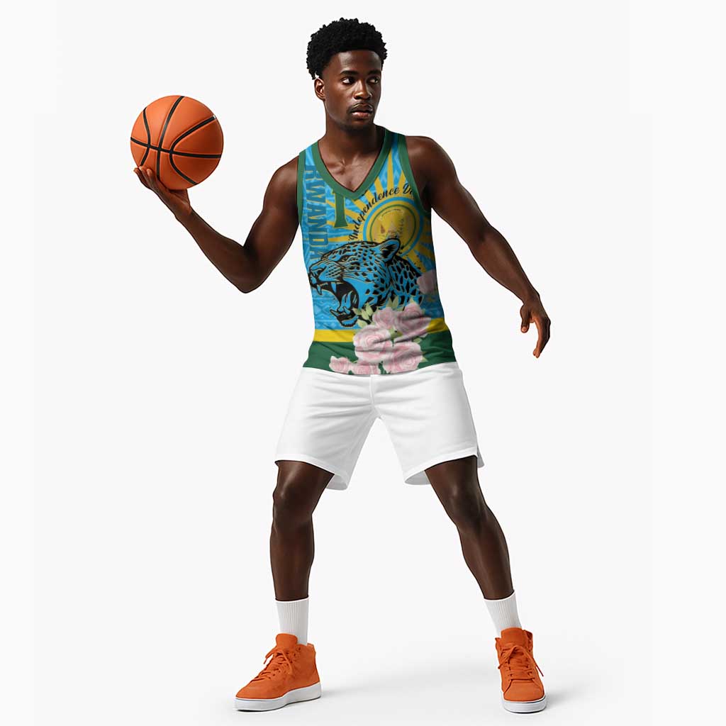 Rwanda Independence Day Basketball Jersey Leopard With Roses LT01