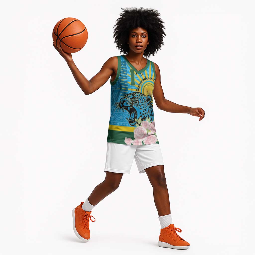 Rwanda Independence Day Basketball Jersey Leopard With Roses LT01