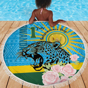 Rwanda Independence Day Beach Blanket Leopard With Roses