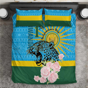 Rwanda Independence Day Bedding Set Leopard With Roses