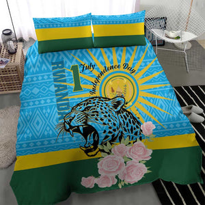 Rwanda Independence Day Bedding Set Leopard With Roses