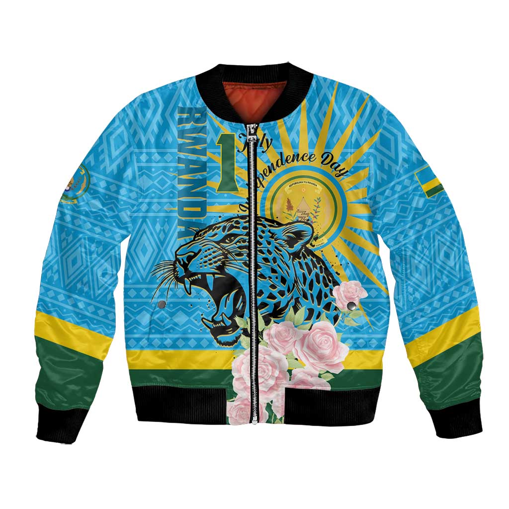 Rwanda Independence Day Bomber Jacket Leopard With Roses