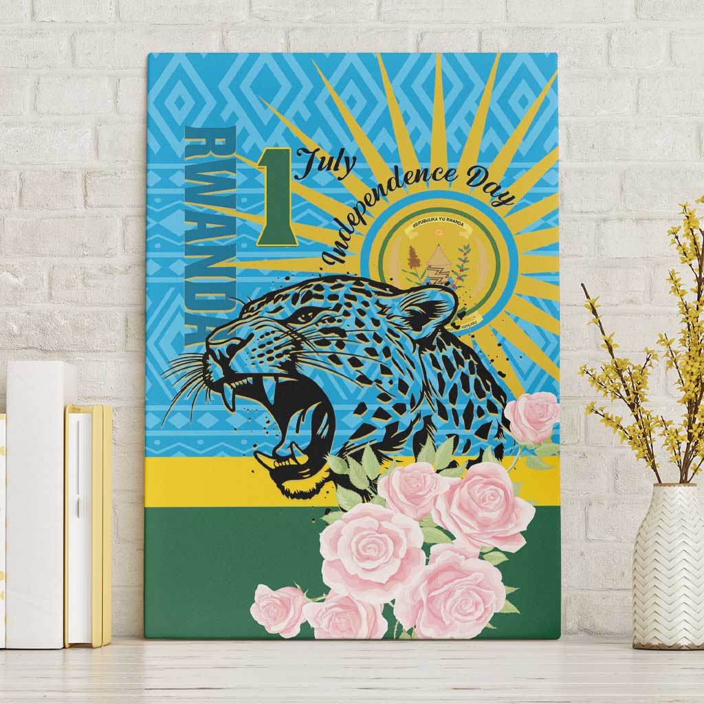 Rwanda Independence Day Canvas Wall Art Leopard With Roses