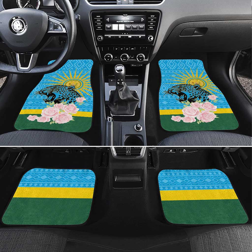 Rwanda Independence Day Car Mats Leopard With Roses