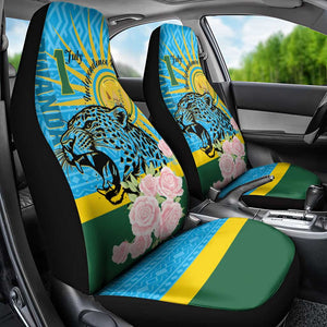 Rwanda Independence Day Car Seat Cover Leopard With Roses