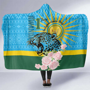 Rwanda Independence Day Hooded Blanket Leopard With Roses