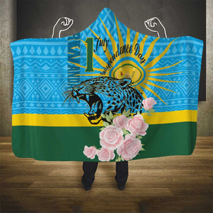 Rwanda Independence Day Hooded Blanket Leopard With Roses