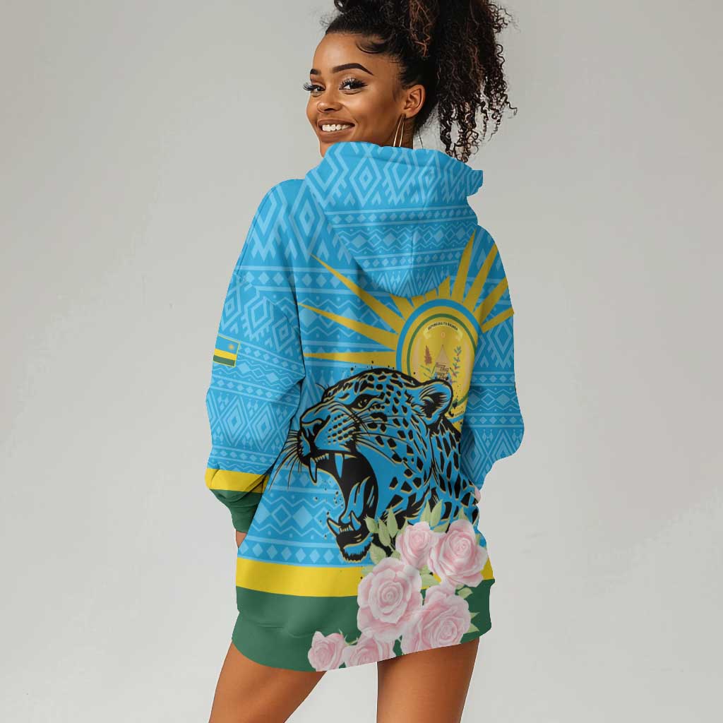 Rwanda Independence Day Hoodie Dress Leopard With Roses