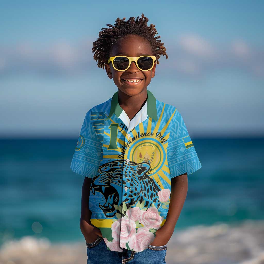 Rwanda Independence Day Kid Hawaiian Shirt Leopard With Roses