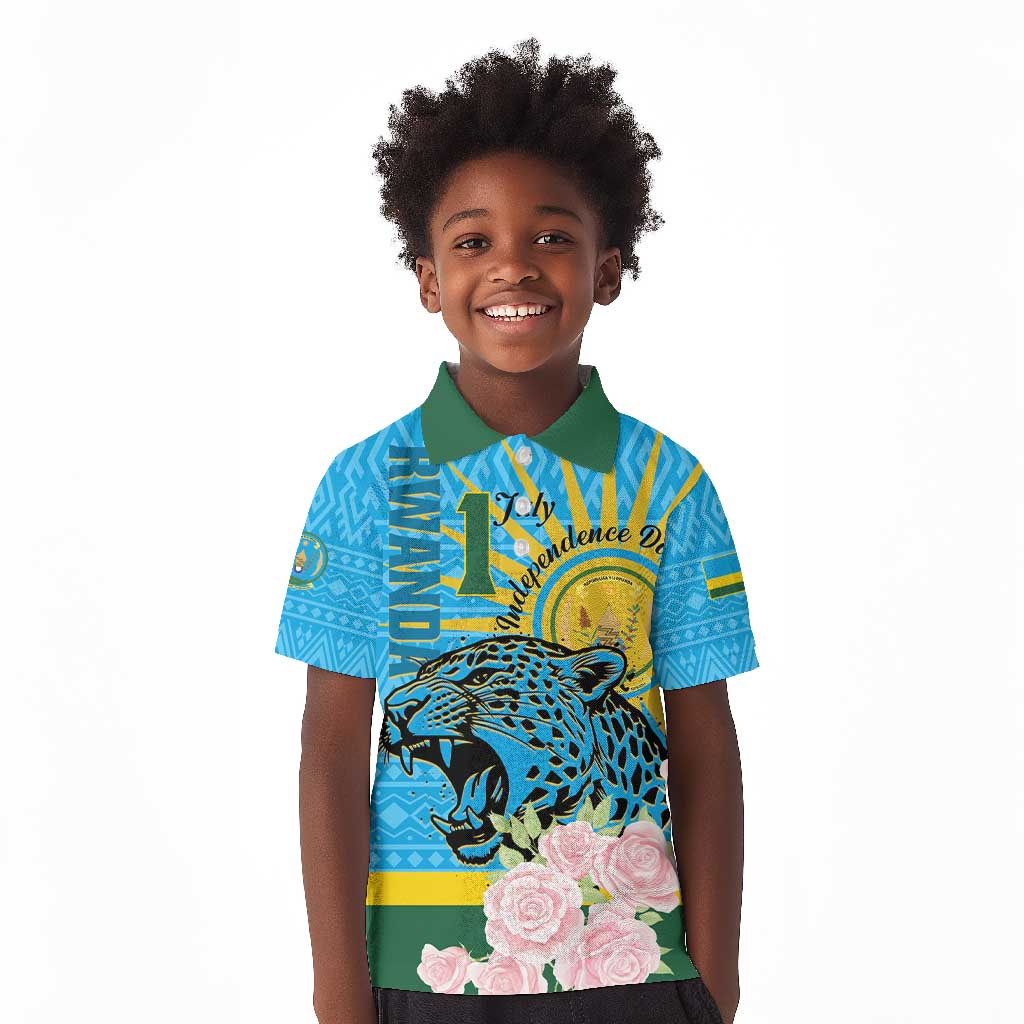 Rwanda Independence Day Kid Polo Shirt Leopard With Roses