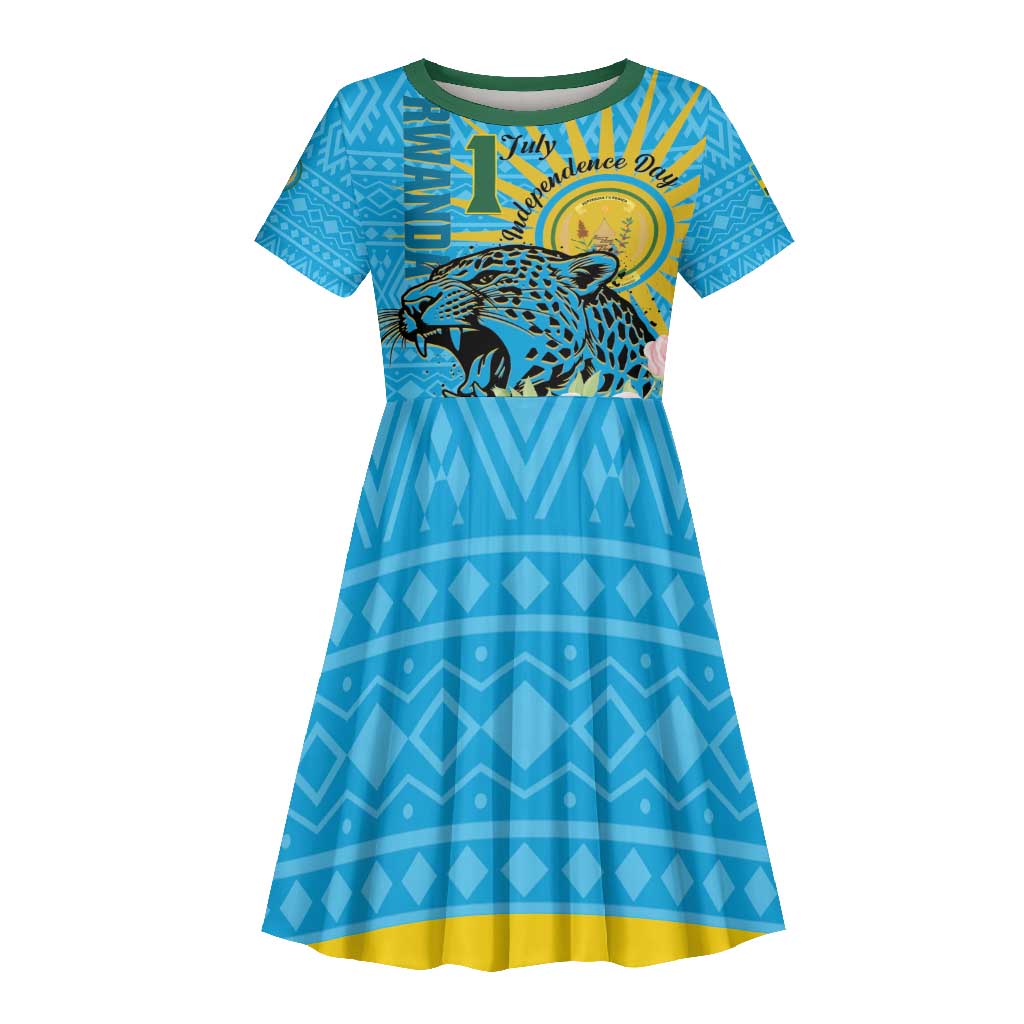 Rwanda Independence Day Kid Short Sleeve Dress Leopard With Roses