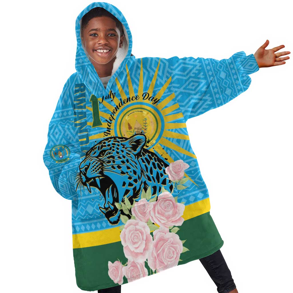 Rwanda Independence Day KId Wearable Blanket Hoodie Leopard With Roses