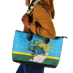 Rwanda Independence Day Leather Tote Bag Leopard With Roses