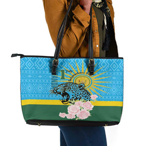 Rwanda Independence Day Leather Tote Bag Leopard With Roses