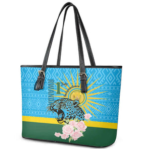 Rwanda Independence Day Leather Tote Bag Leopard With Roses