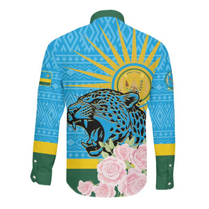 Rwanda Independence Day Long Sleeve Button Shirt Leopard With Roses