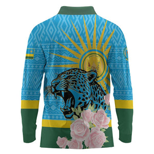 Rwanda Independence Day Long Sleeve Polo Shirt Leopard With Roses