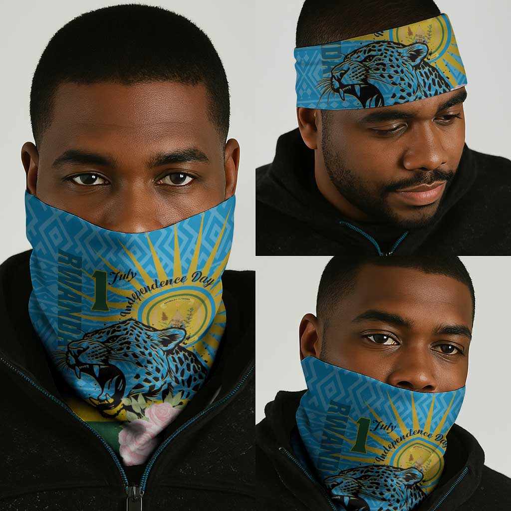 Rwanda Independence Day Neck Gaiter Leopard Roses LT01