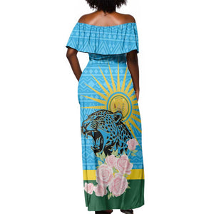 Rwanda Independence Day Off Shoulder Maxi Dress Leopard With Roses